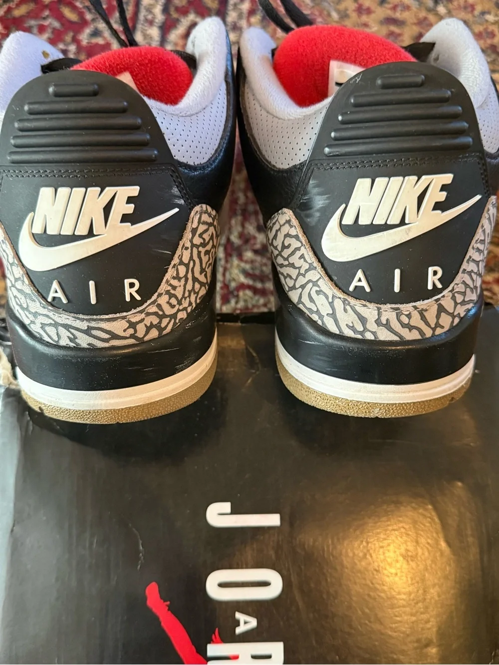 Jordan 3 Retro Black Cement - White Retro Sneakers with Elephant Print